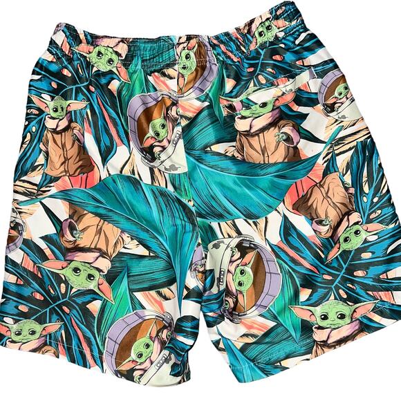 Mens Star Wars Baby Yoda Tropical Swim Trunks Size Small. Drawstring Swimwear - Picture 2 of 7